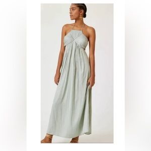 Anthropologie sage green, tie neck and back maxi dress